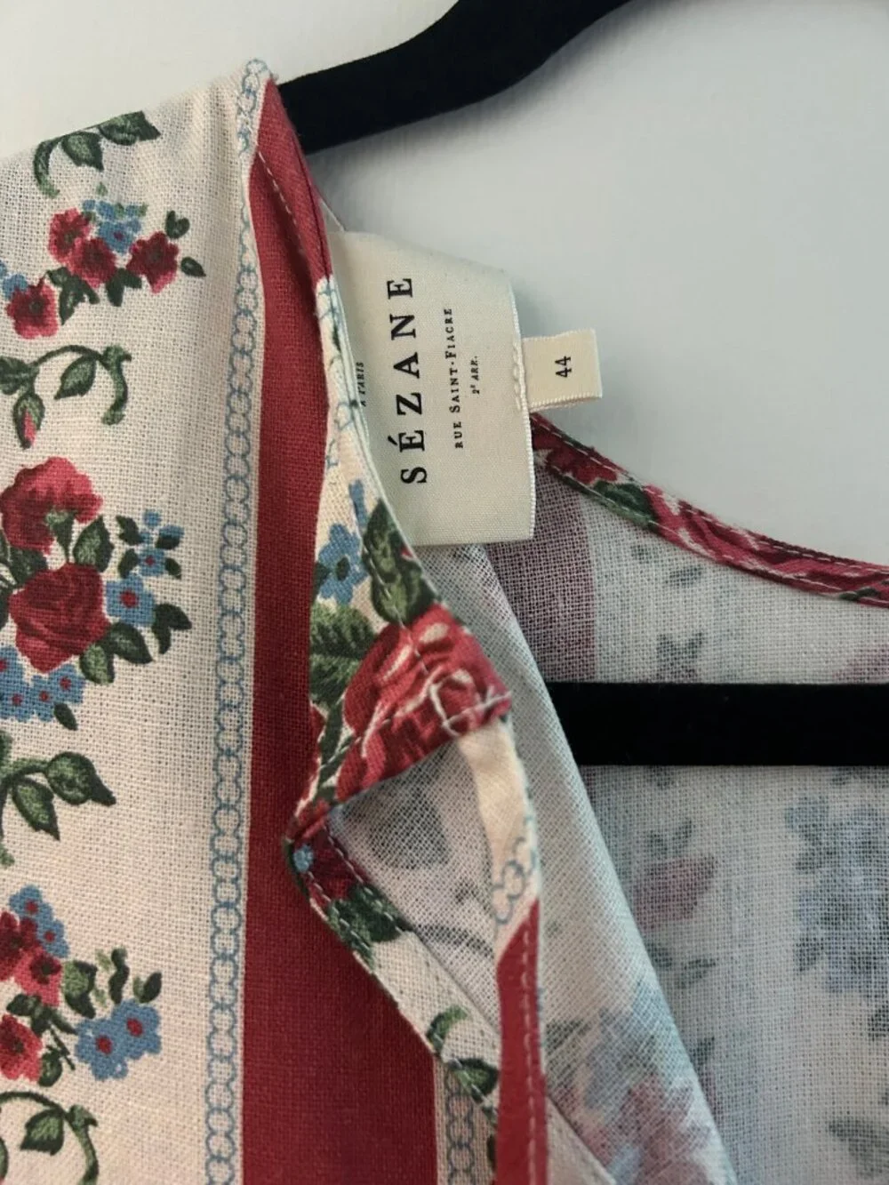 Sezane short dress burgundy and cream rose stripes - XL / 44 - Picture 4 of 4